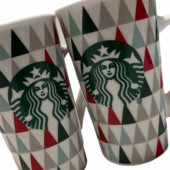 Starbucks Geometric Triangle Tall Mug Set Red Gray White Christmas OS - Picture 3 of 9